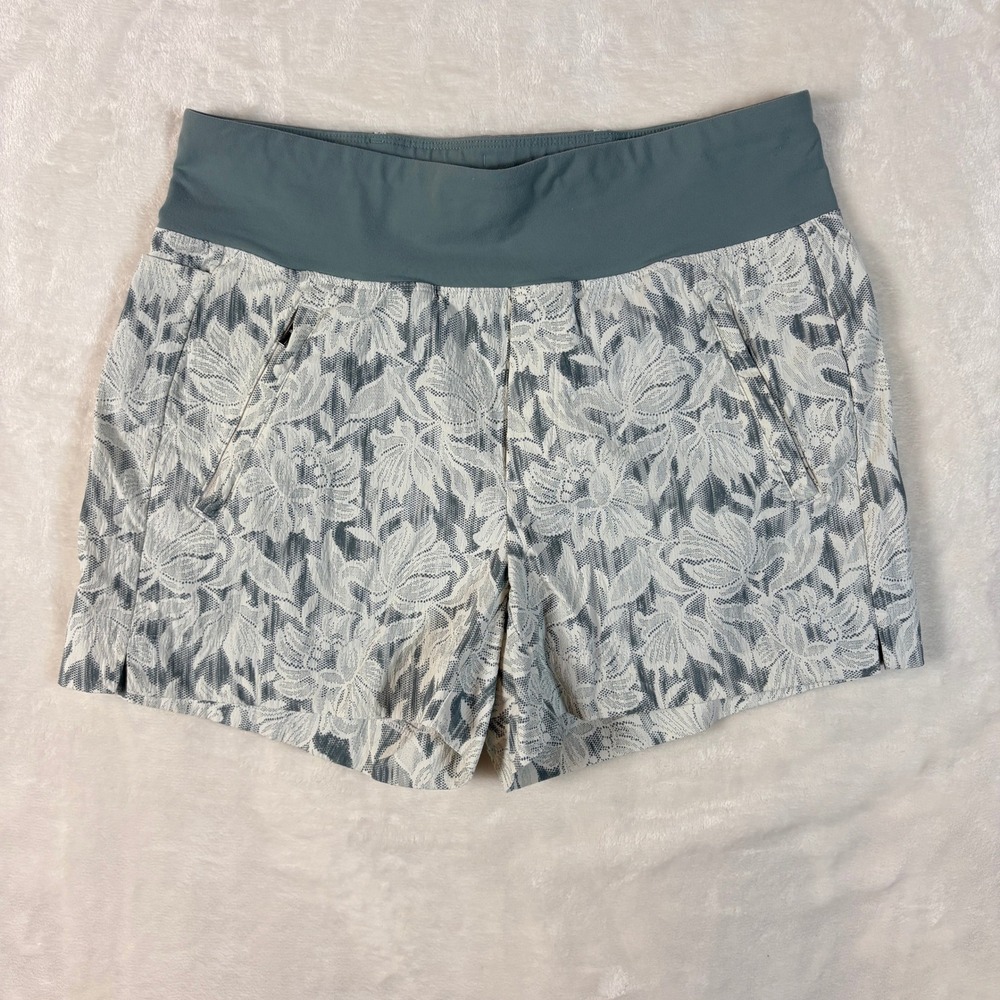 Athleta Trekkie North‎ Short Womens 4 Green Floral Print Excellent Hiking Active
